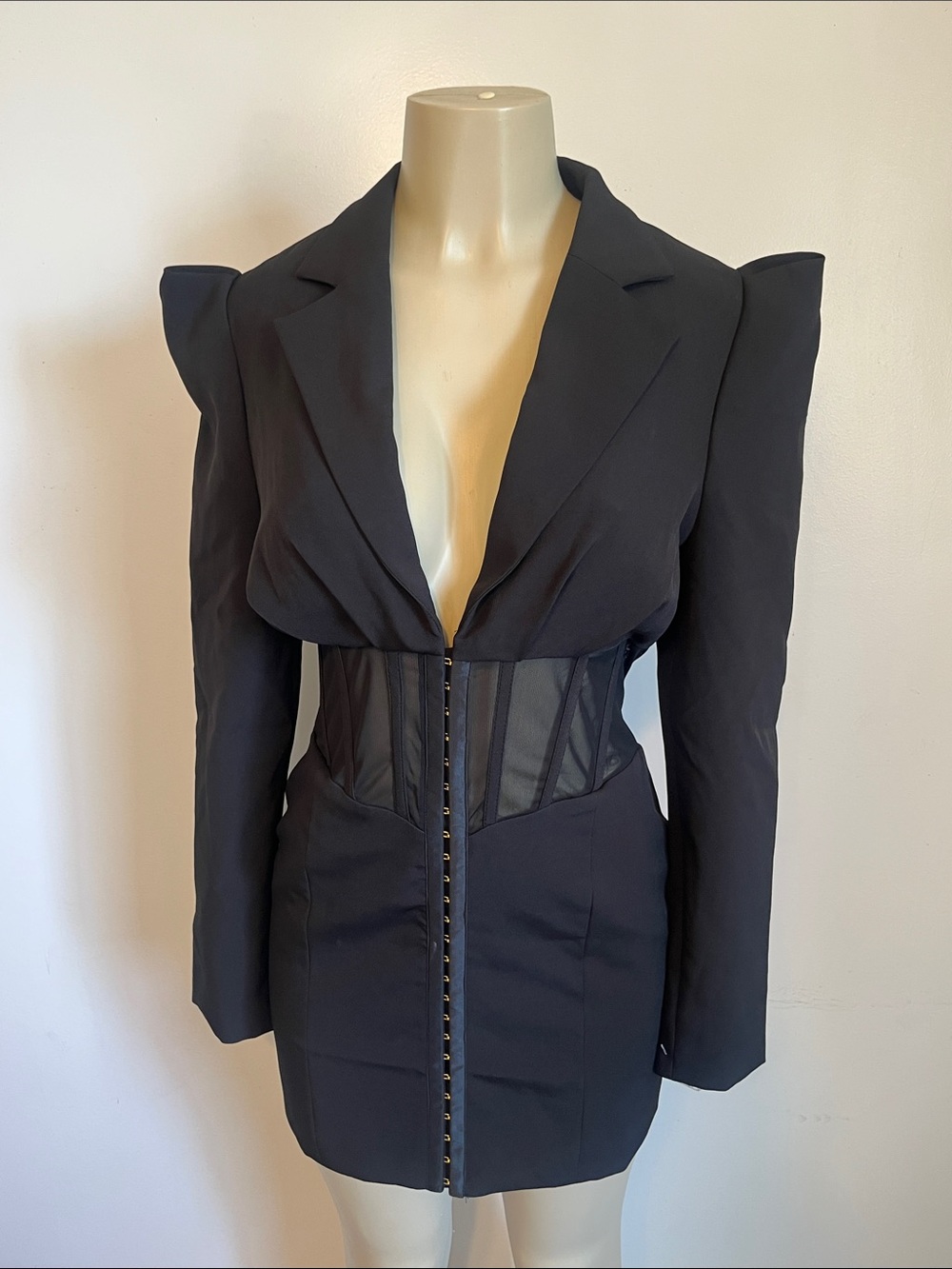 L'ATISTE Black Corset-Waist Blazer Jacket